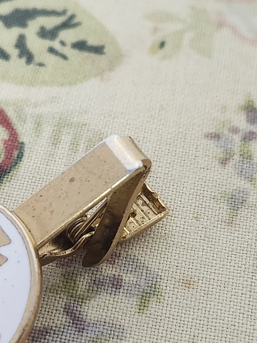 Usher Gold and White Enamel Logo Brooch Tie Clip